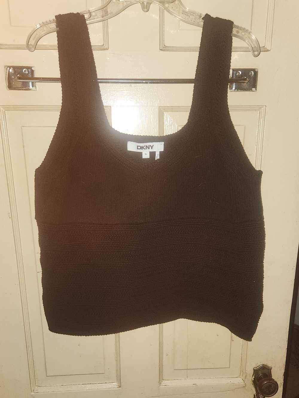 DKNY Black Textured Knit Scoop Tank